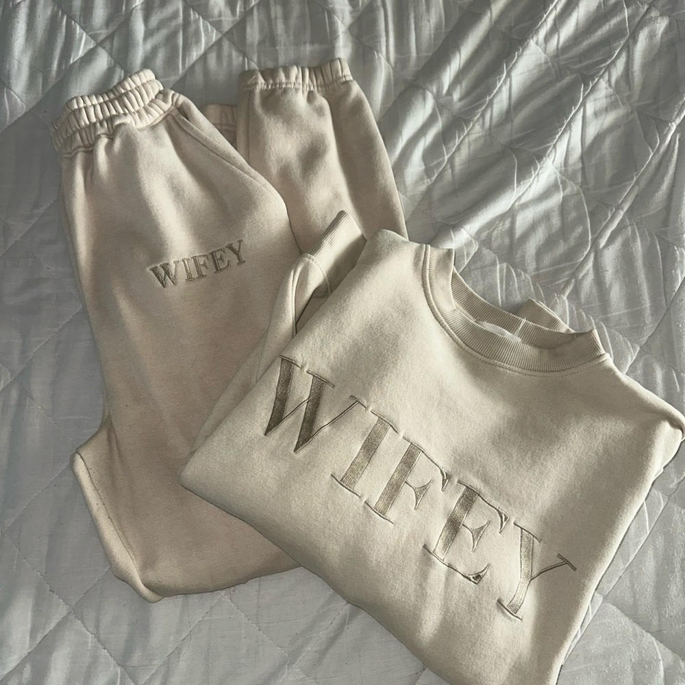 Wifey Cream Track Pants & Joggers